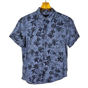 John Varvatos U.S.A. Mens Blue Button-Up Shirt Sz S Short Sleeve Floral Leaf
